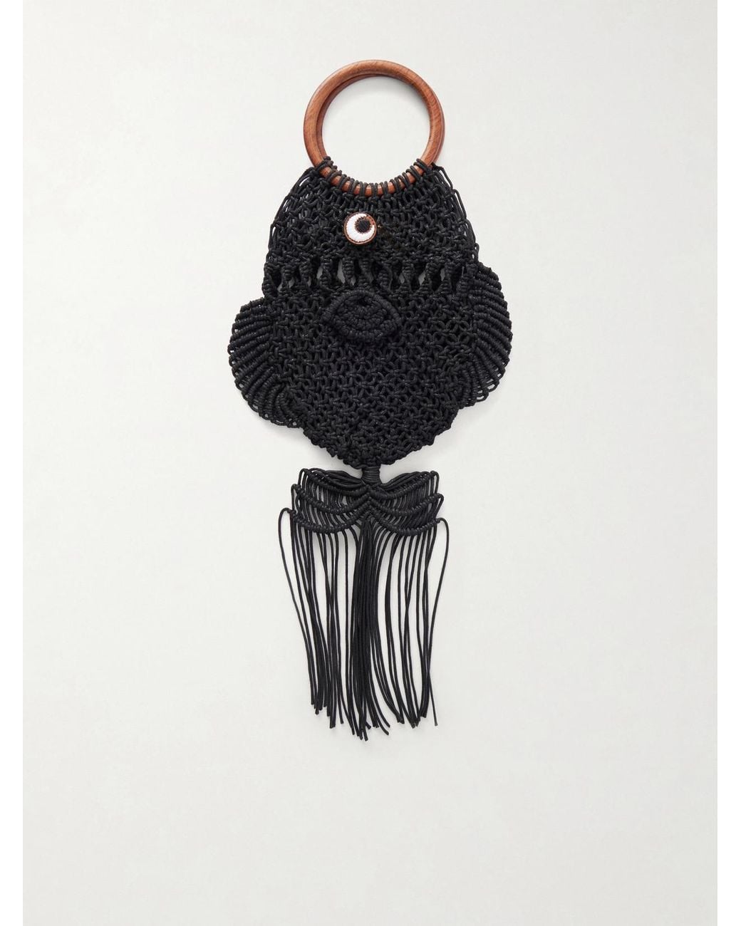 Anya Hindmarch Black Macrame Leather-Trimmed Cotton Clutch