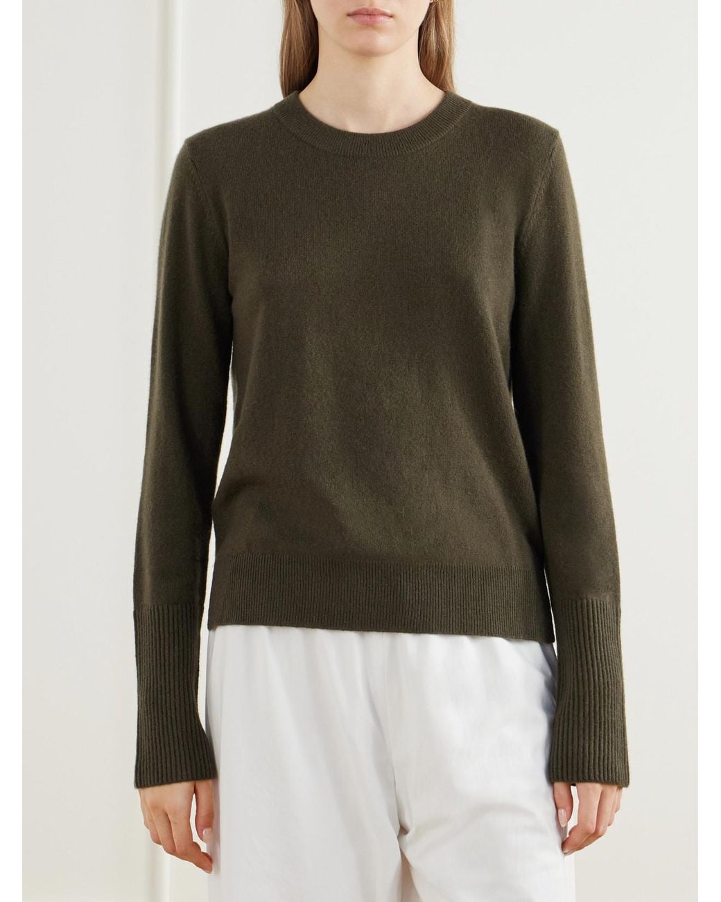 La Ligne Green Solid Lean Lines Cashmere Sweater