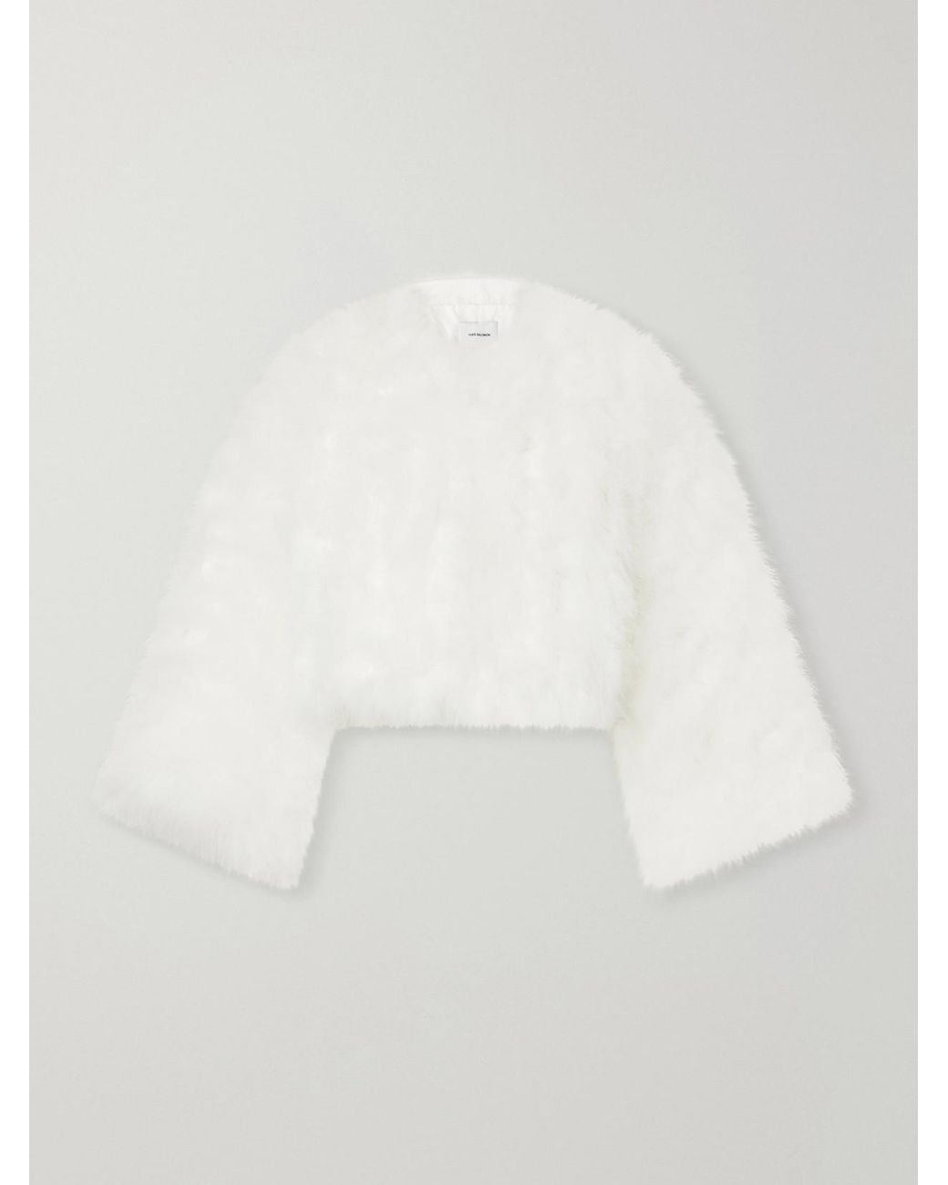 Yves Salomon White Cropped Feather-Trimmed Satin Cape