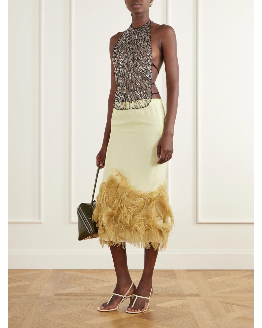 The Attico White Tie-Detailed Sequin-Embellished Tulle Tank
