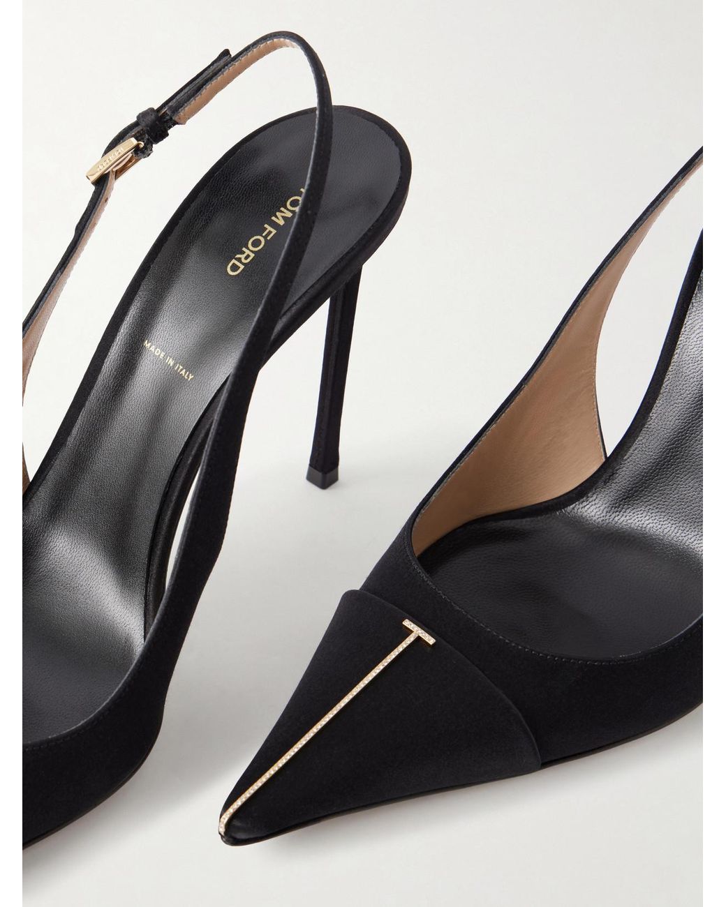 Tom Ford White Thea 105 Crystal-Embellished Satin Slingback Pumps