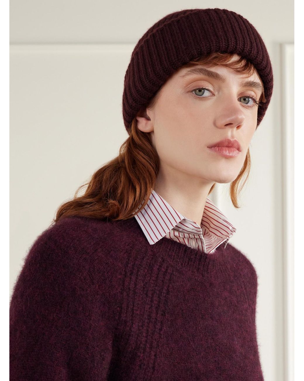 Yves Salomon Red Ribbed Wool And Cashmere-Blend Beanie