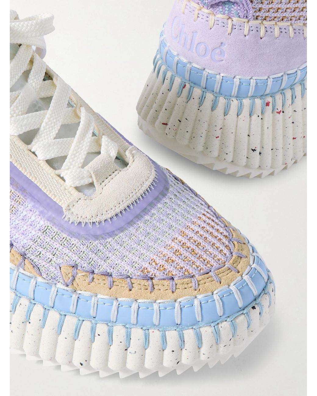 Chloé Blue Nama Embroidered Suede And Mesh Sneakers