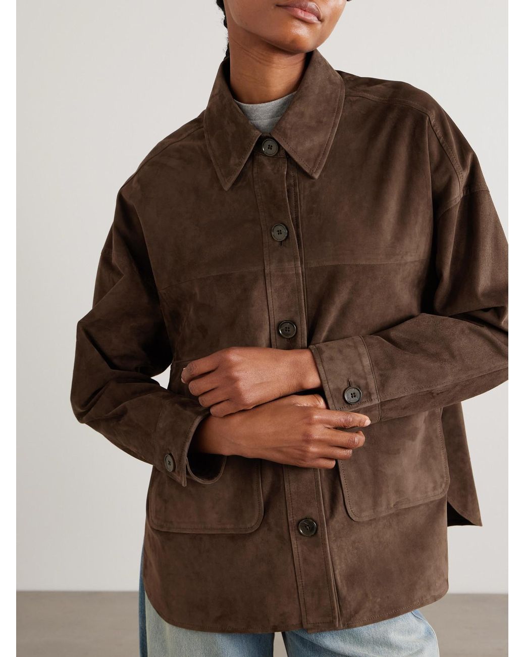 Arma Brown Kaylee Oversized Paneled Suede Jacket