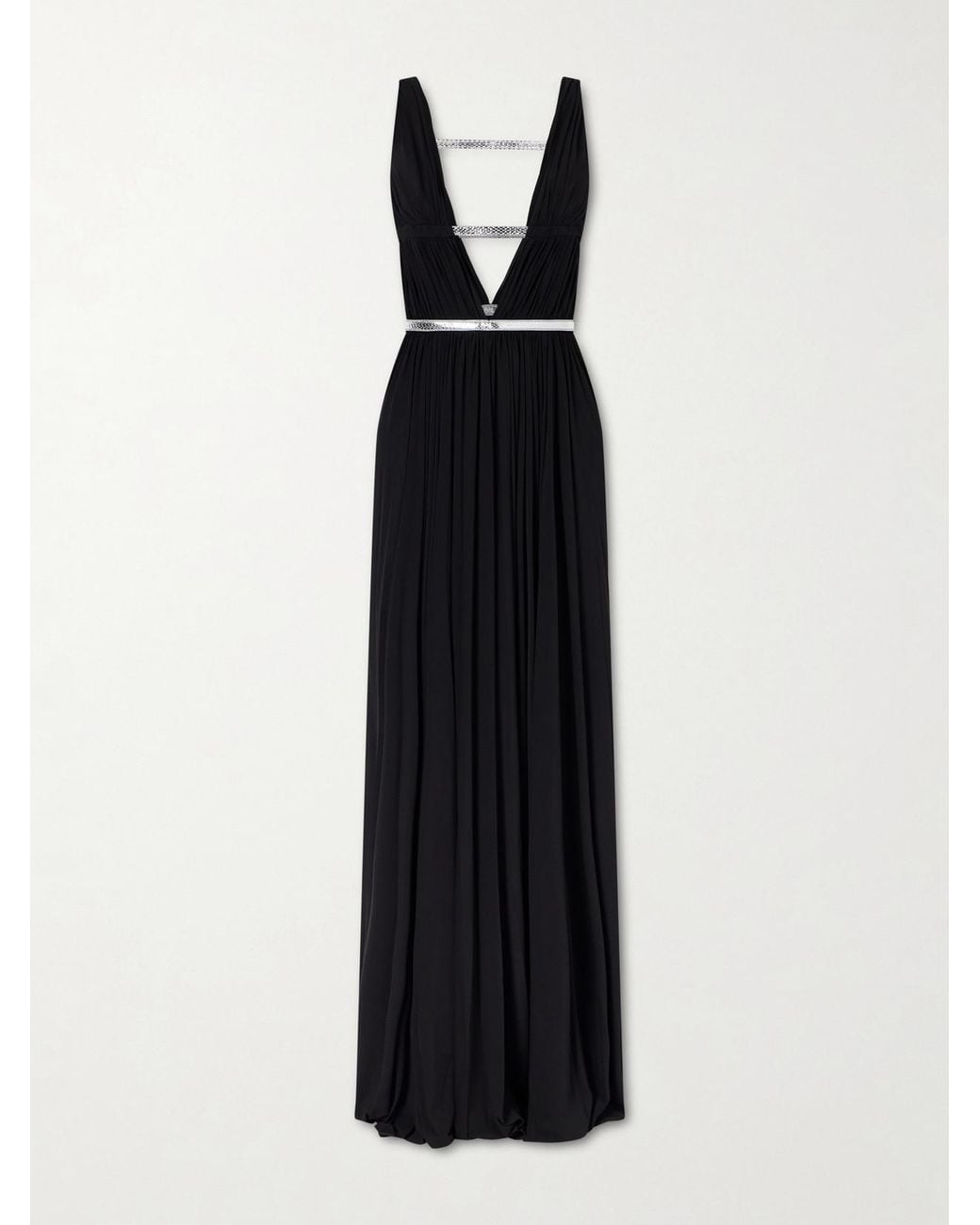 Alaïa Black Pleated Metallic Elaphe-Trimmed Jersey Gown