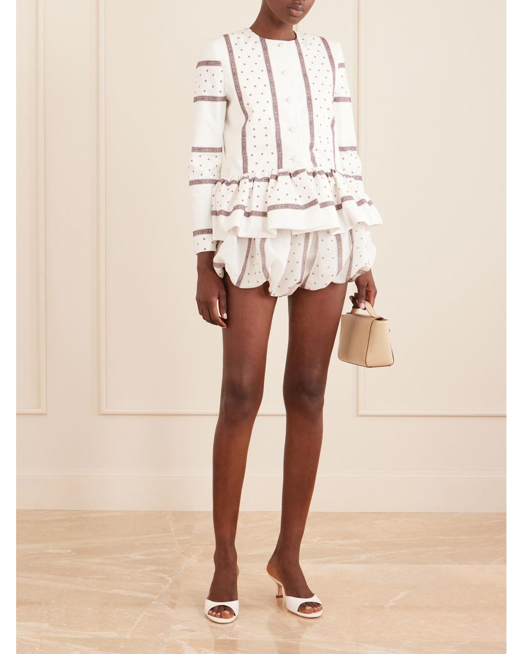 LIBEROWE Natural Polka-Dot Gathered Silk-Chiffon Shorts
