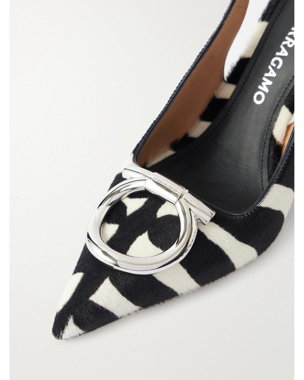 Ferragamo Natural Sara Embellished Zebra-Print Calf Hair Slingback Pumps