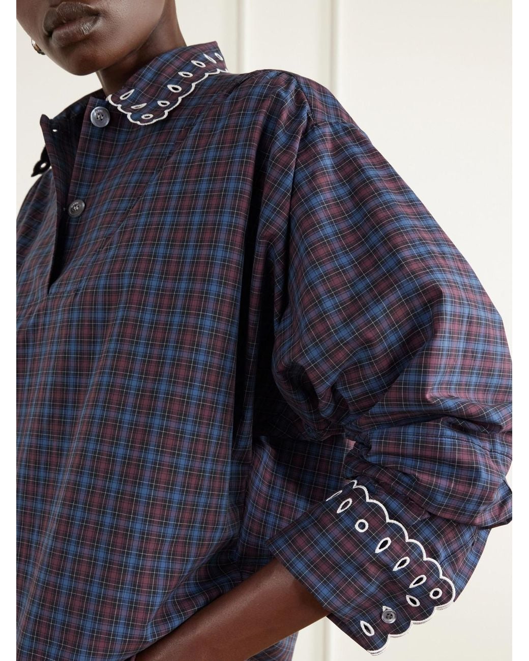 Marni Blue Checked Broderie-Anglaise Cotton-Poplin Shirt