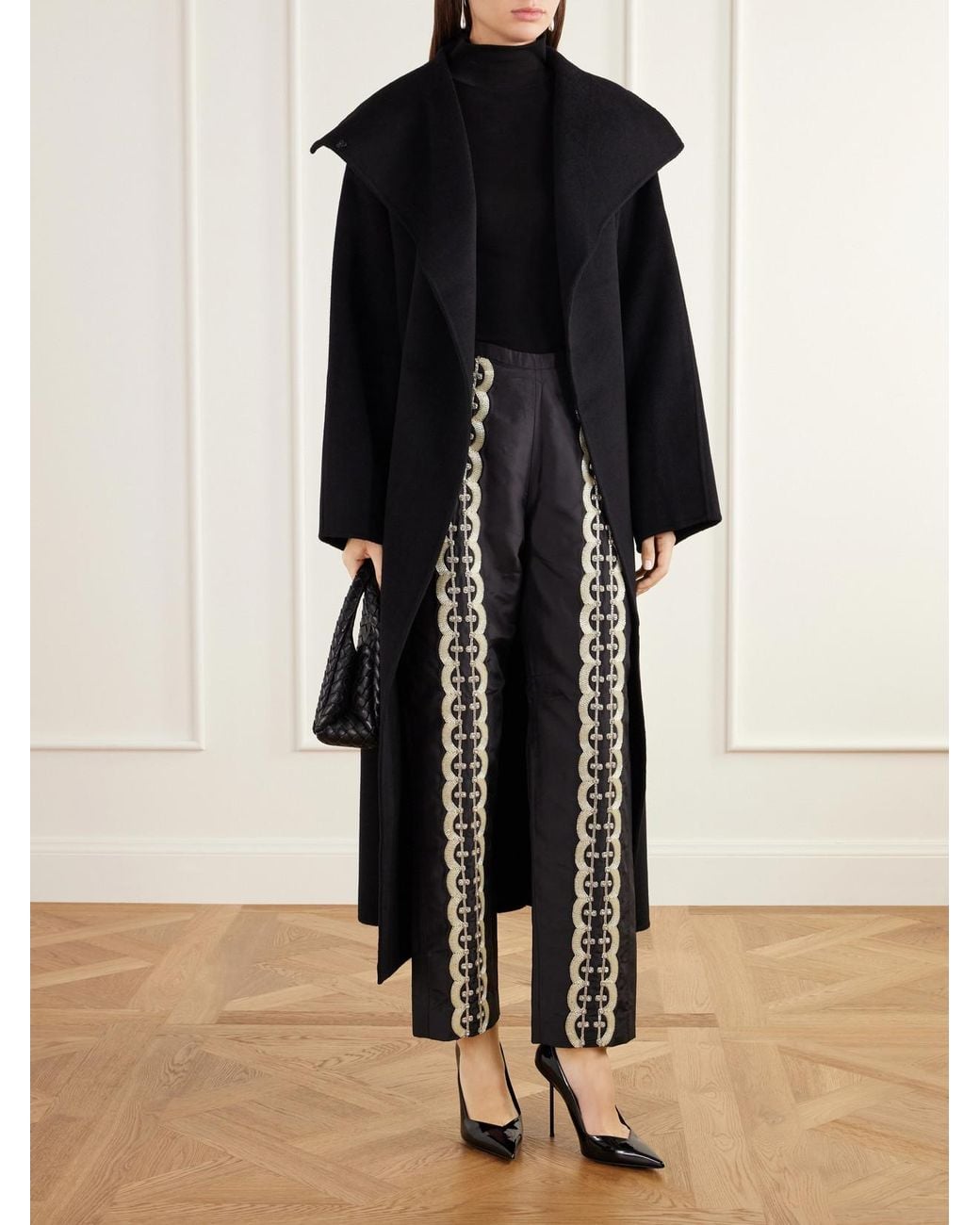 Kallmeyer Black Nadja Embellished Silk Satin Straight-Leg Pants