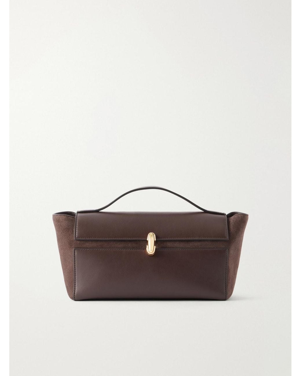 SAVETTE Brown Symmetry Trapeze Leather-Trimmed Suede Top-Handle Bag