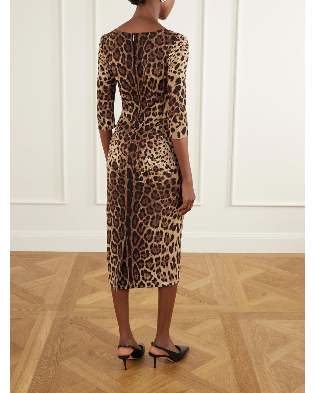 Dolce & Gabbana Natural Leopard-Print Stretch-Silk Midi Dress