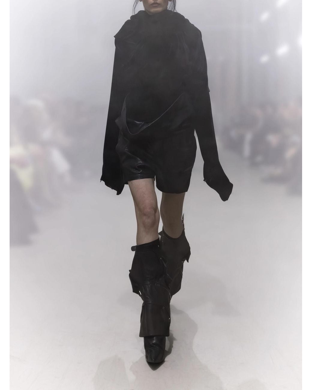 Rick Owens Black Twist Donut Cropped Crushed Velvet Cape