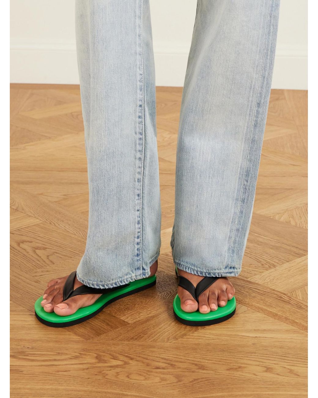 Auralee Green Leather Flip Flops