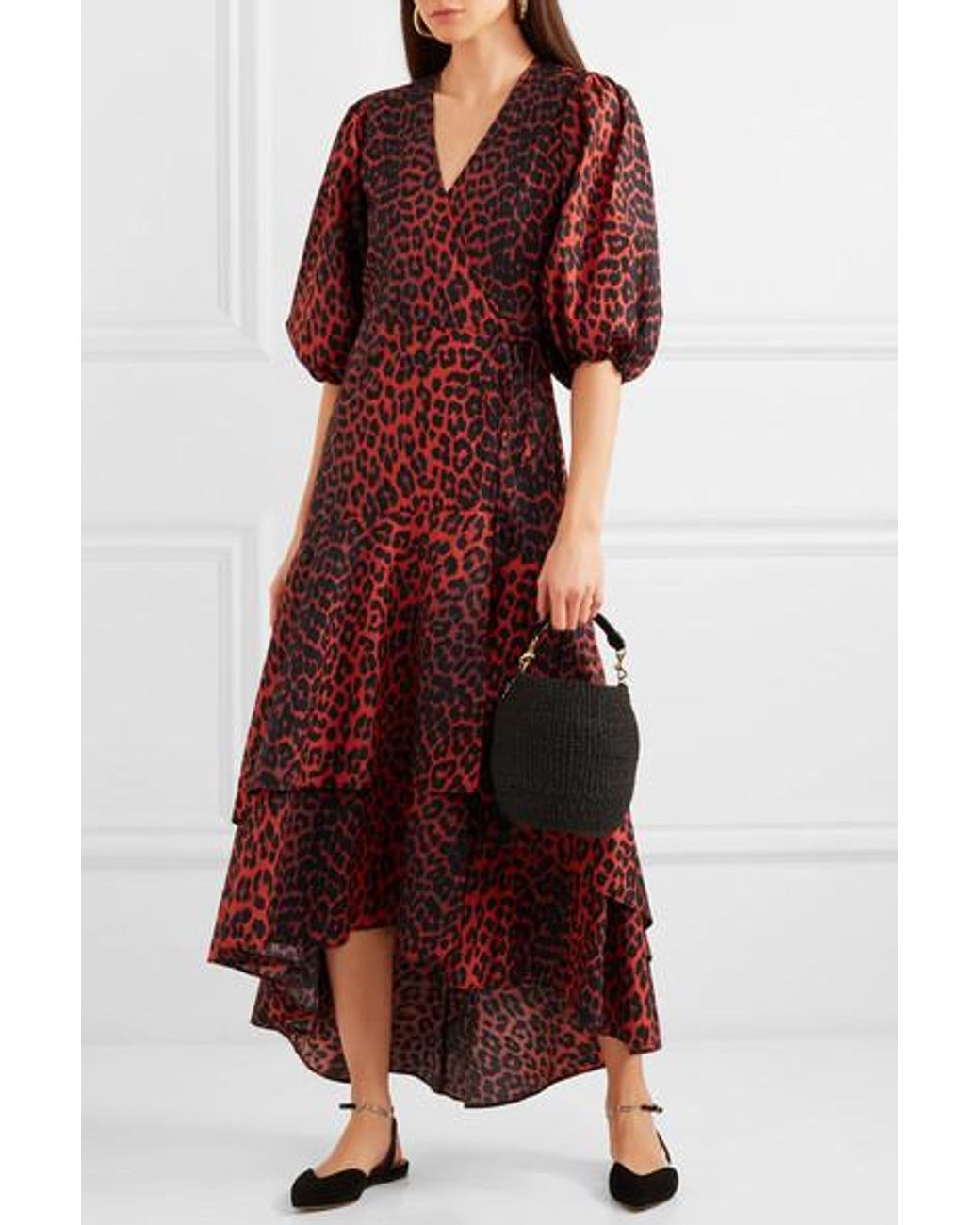 Ganni Bijou Leopard-print Cotton-poplin Wrap Dress | Lyst UK