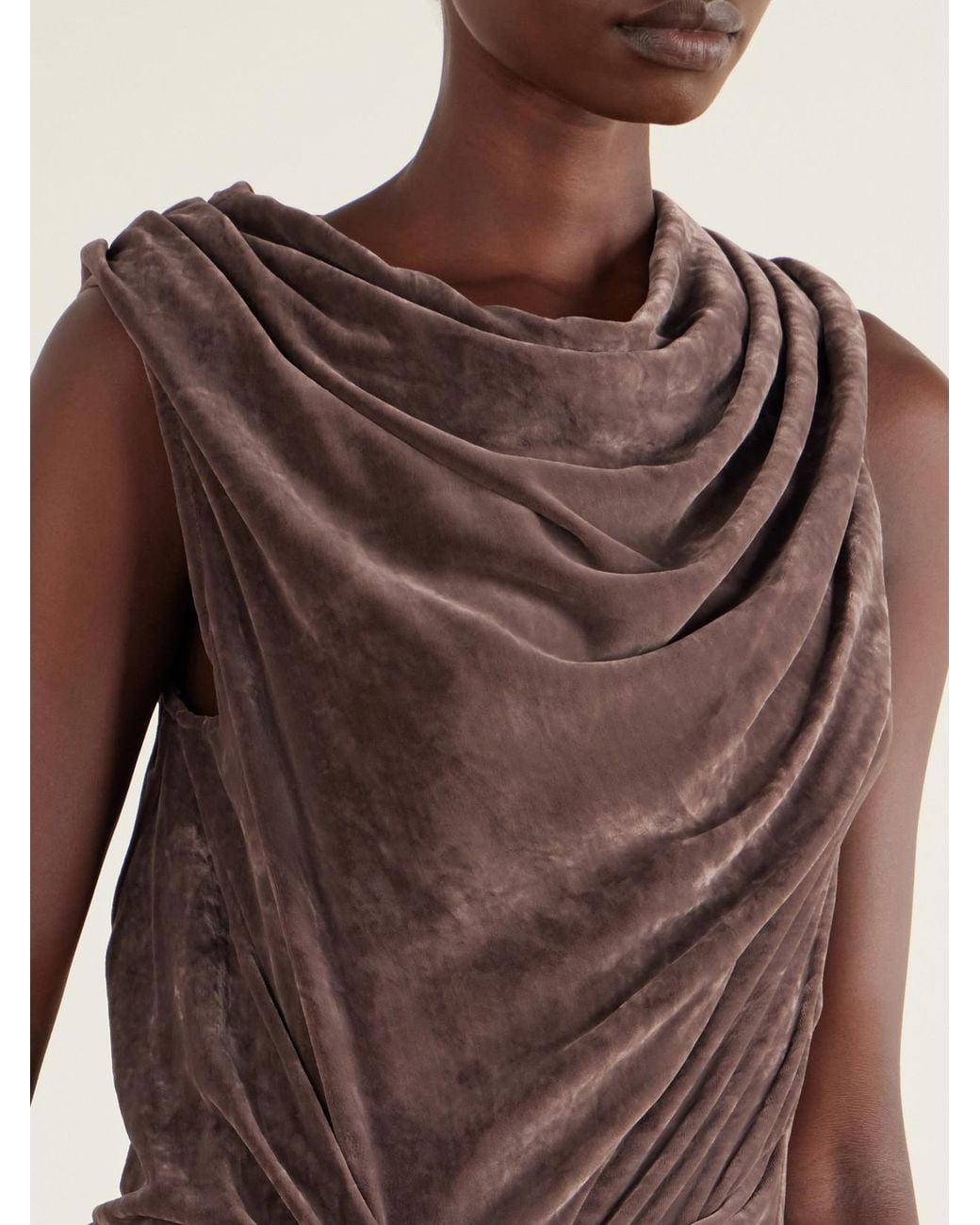 Rick Owens Natural Strutter Draped Velvet Floor-Length Gown