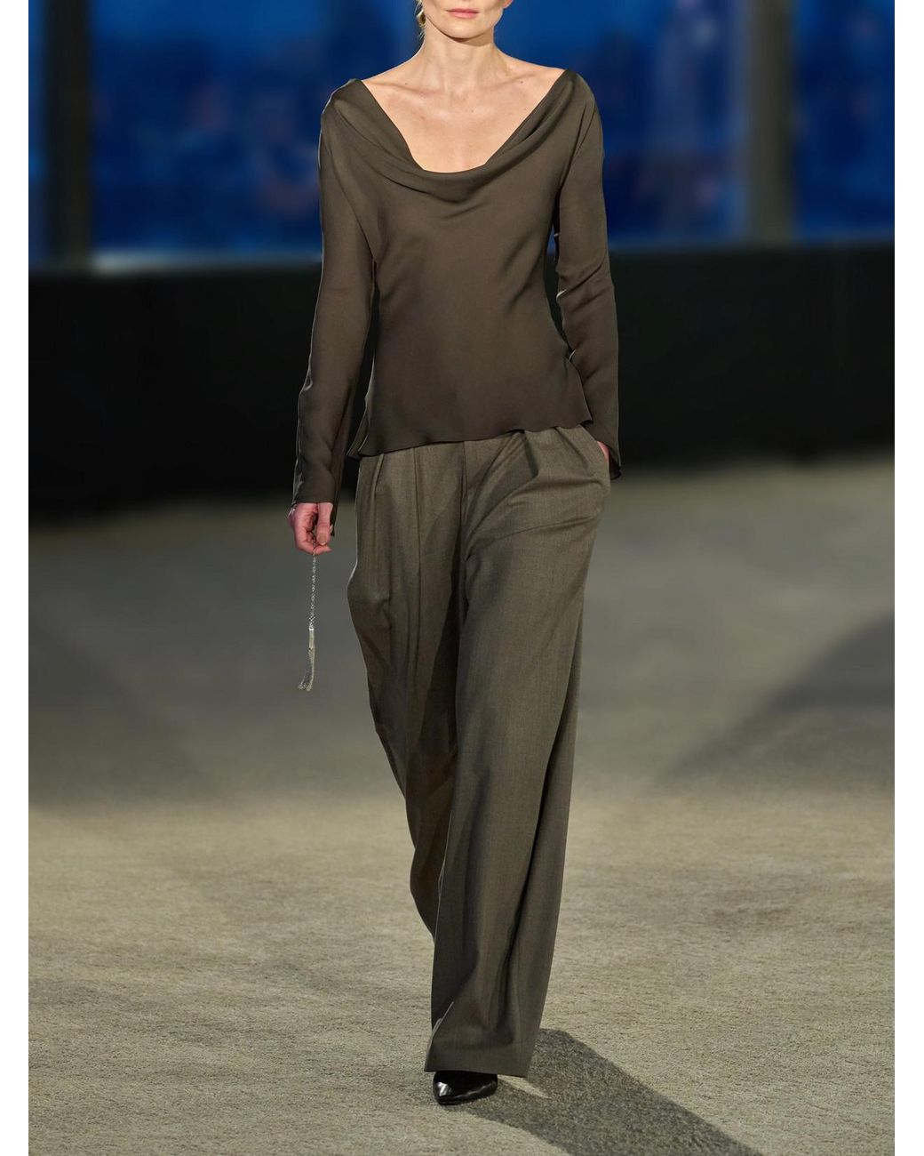 Kallmeyer Natural Cairo Wool Broken Twill Wide-Leg Pants