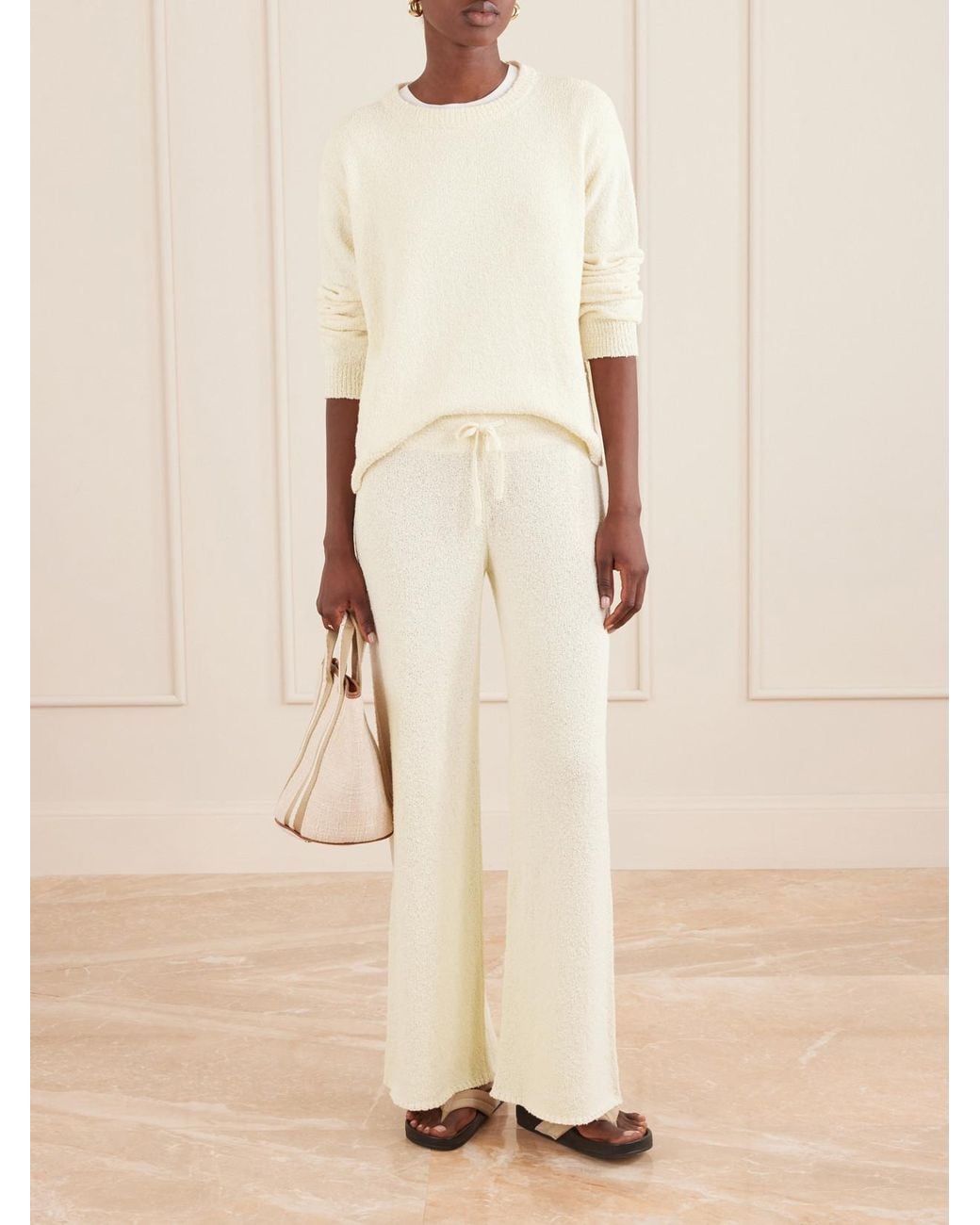 Suzie Kondi White Calla Cotton-Bouclé Flared Pants