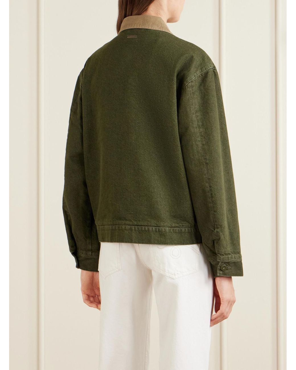Aimé Leon Dore Green Corduroy-Trimmed Denim Jacket