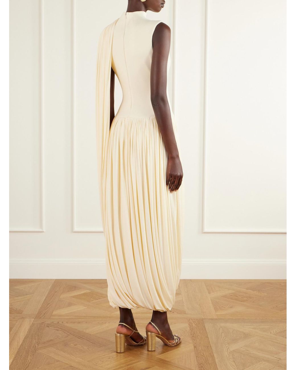 Abadia Natural Asymmetric Draped Stretch Bamboo-Jersey Midi Dress