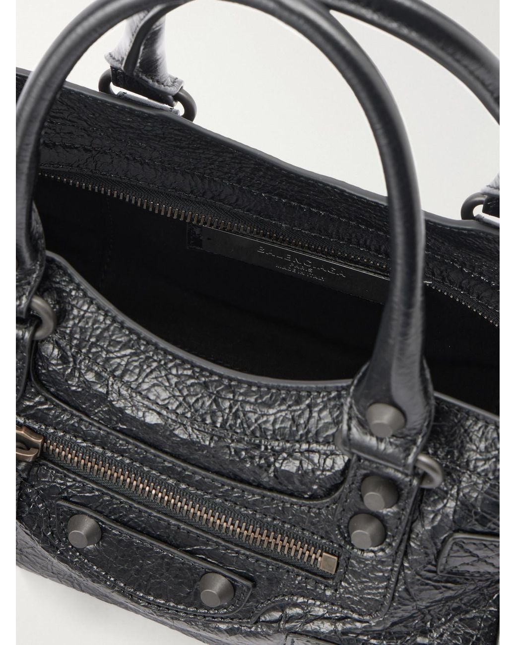 Balenciaga Black Le City East/West Mini Crinkled Leather Tote