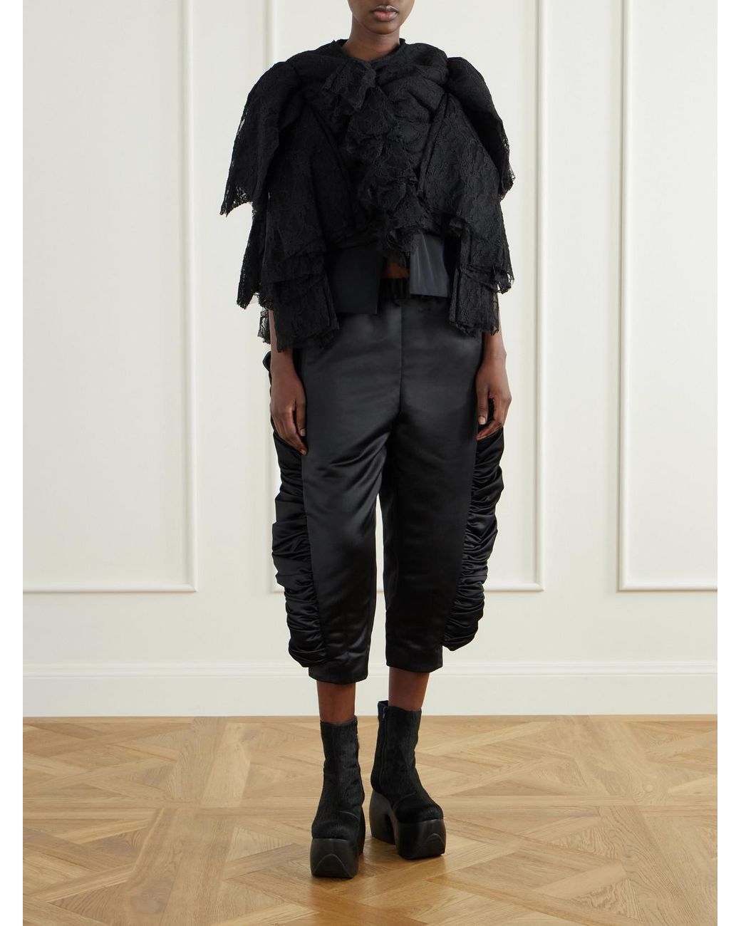 Comme des Garçons Blue Cropped Ruffled Satin Slim-Fit Capri Pants
