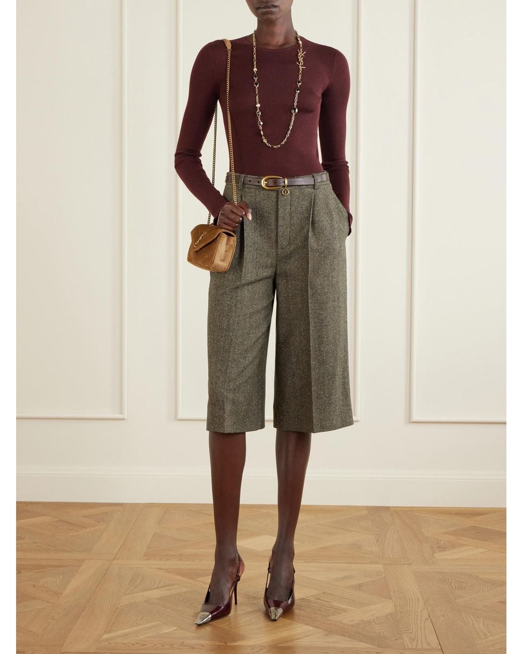 Saint Laurent Purple Ribbed Cashmere, Wool And Silk-Blend T-Shirt