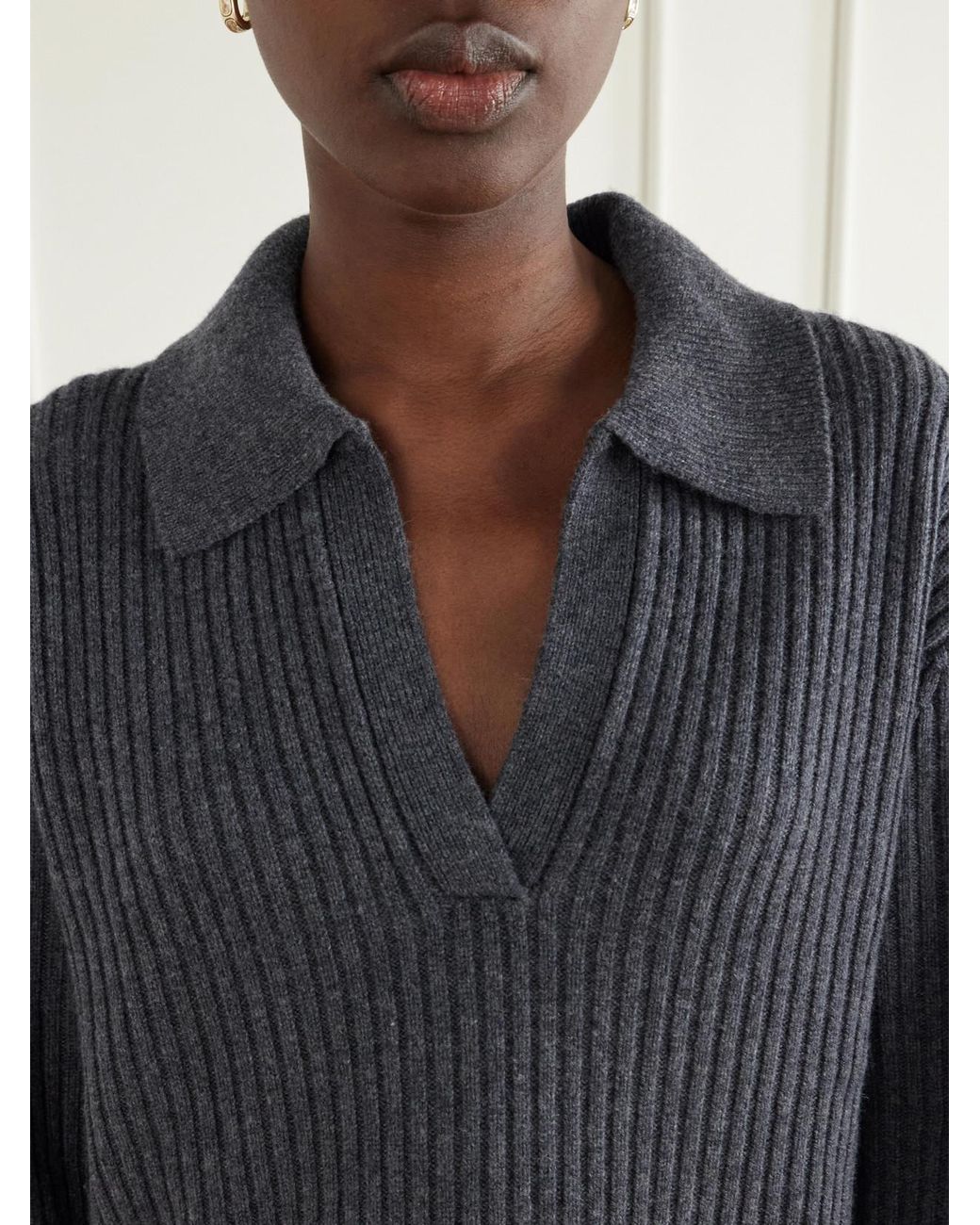 Jonathan Simkhai Blue Natalia Fringed Ribbed Wool And Recycled Cashmere-Blend Polo Sweater