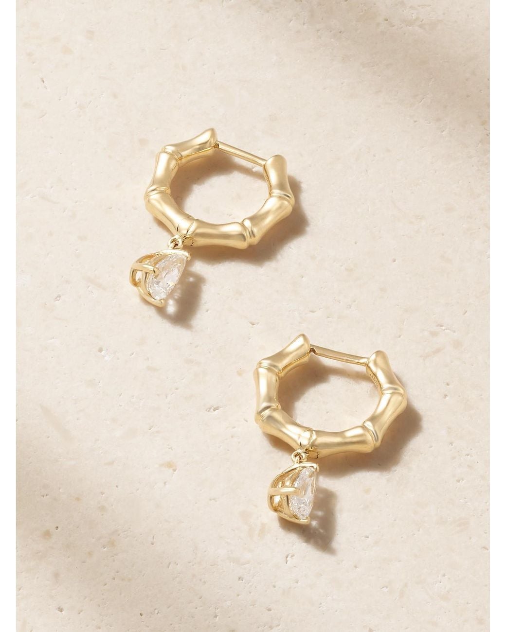 Anita Ko Natural Small Bamboo Huggies 18-Karat Diamond Hoop Earrings