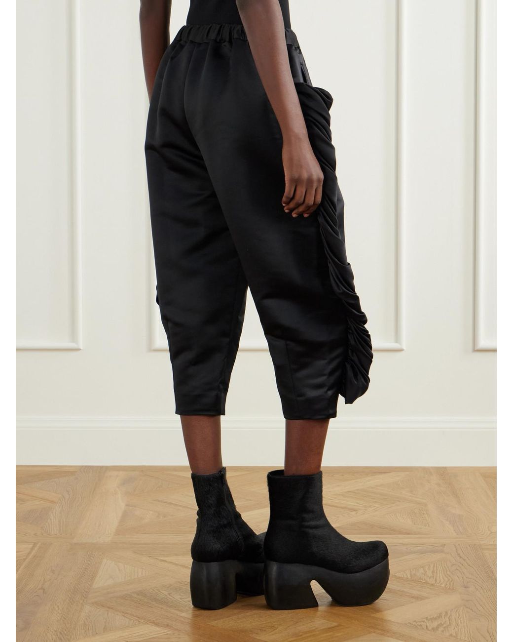 Comme des Garçons Blue Cropped Ruffled Satin Slim-Fit Capri Pants