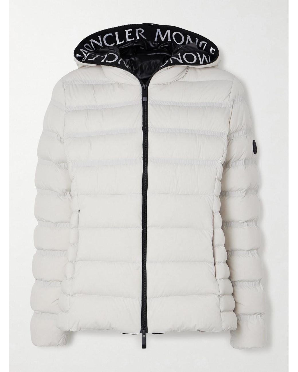 Moncler White Appliquéd Webbing-Trimmed Quilted Shell Down Jacket
