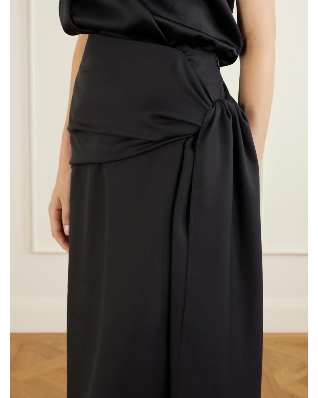 Heirlome Black Helena Silk-Twill Midi Skirt