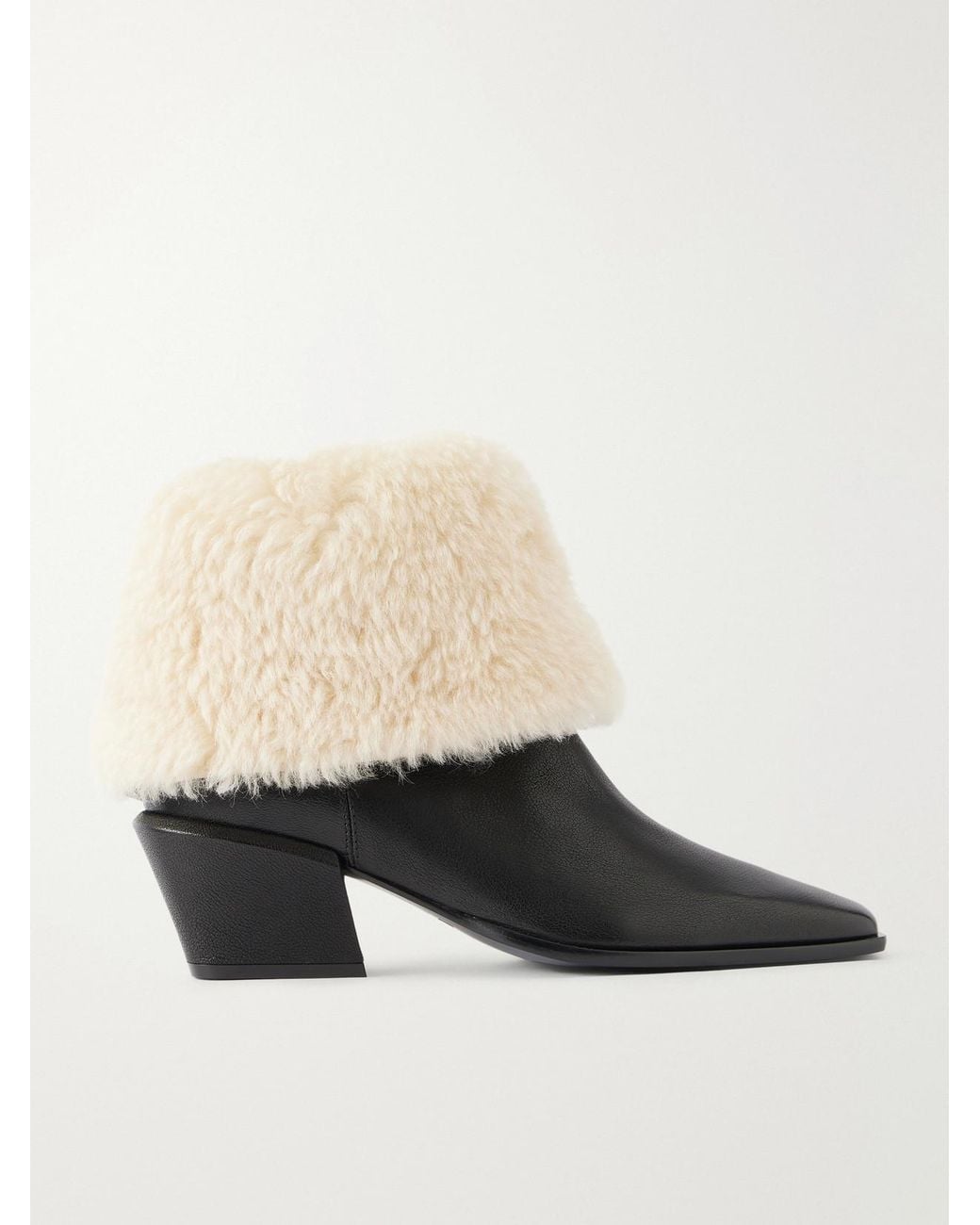 Paris Texas Black Bettina 50 Shearling-Trimmed Leather Ankle Boots
