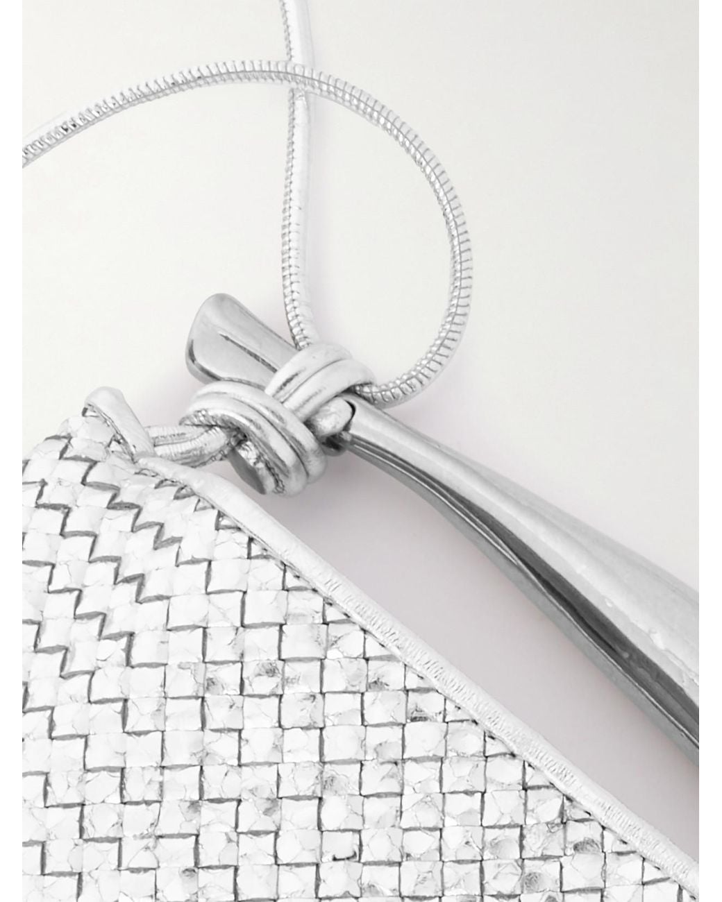 Bottega Veneta Gray Sardine Mini Intrecciato Metallic Leather Shoulder Bag