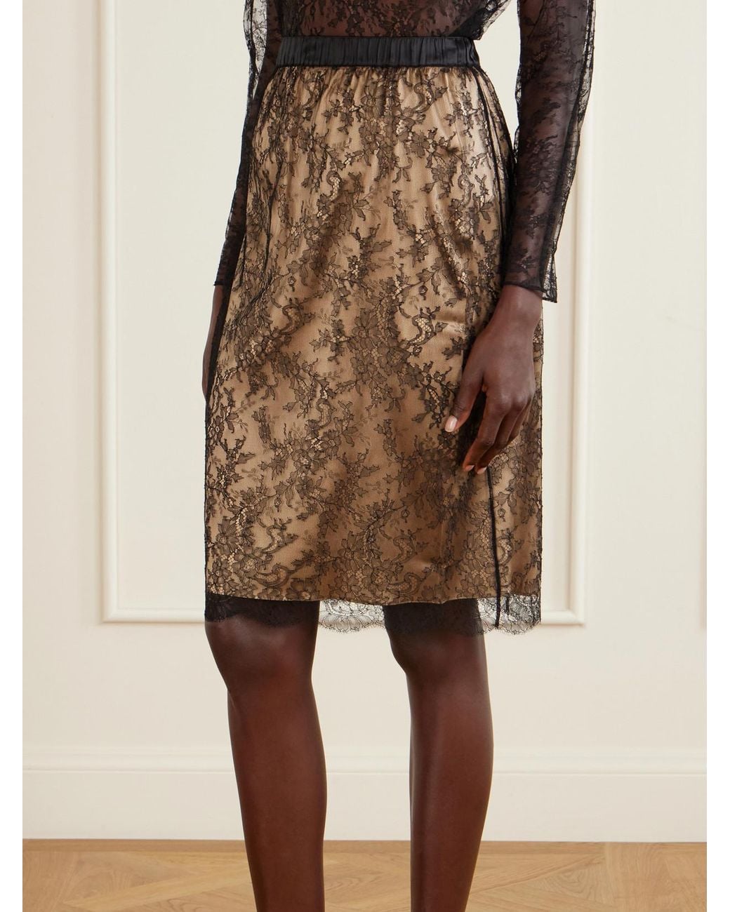 Carine Gilson Natural Straight Lace Midi Skirt