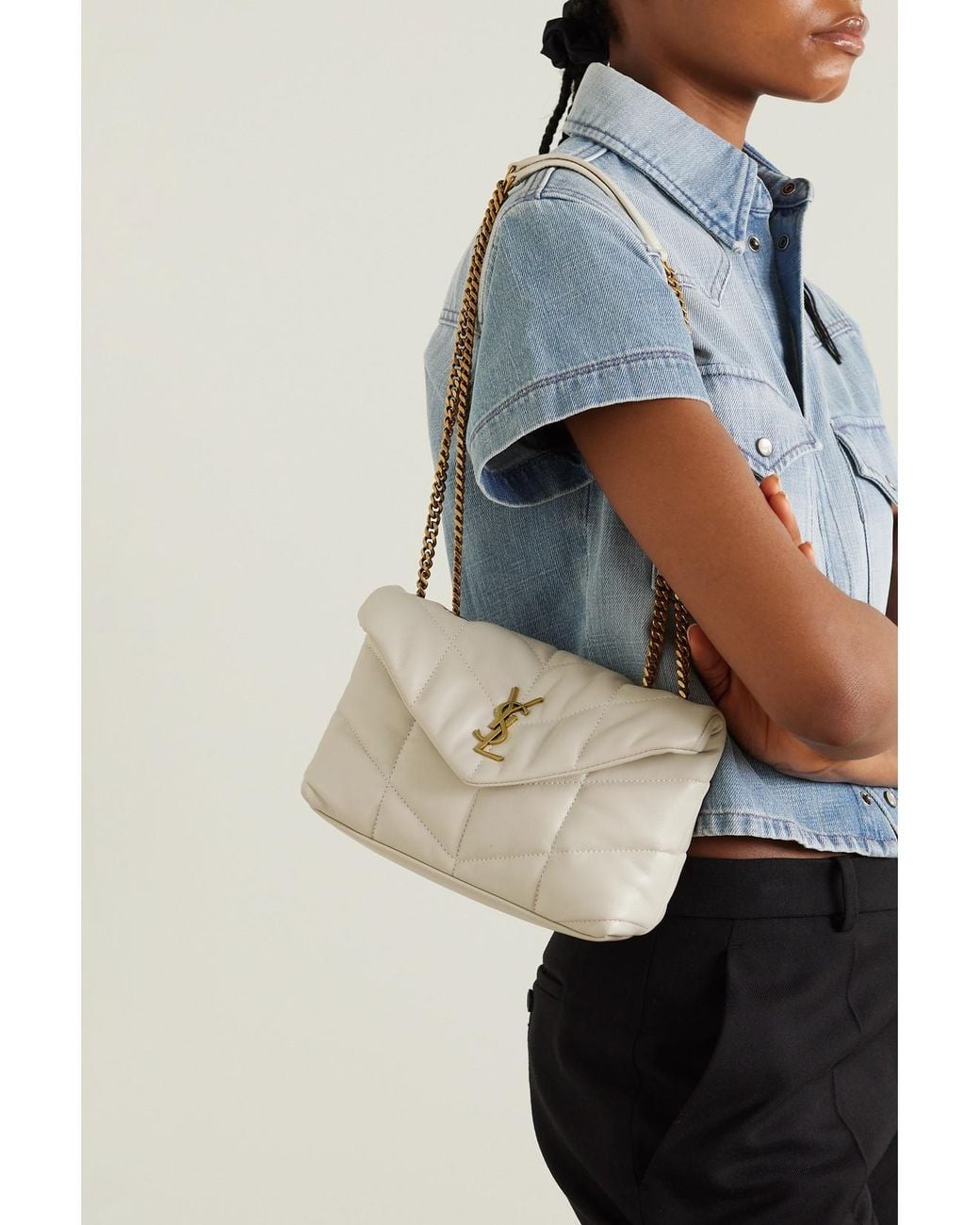 Saint Laurent Natural Toy Puffer Mini Matelassé Leather Shoulder Bag