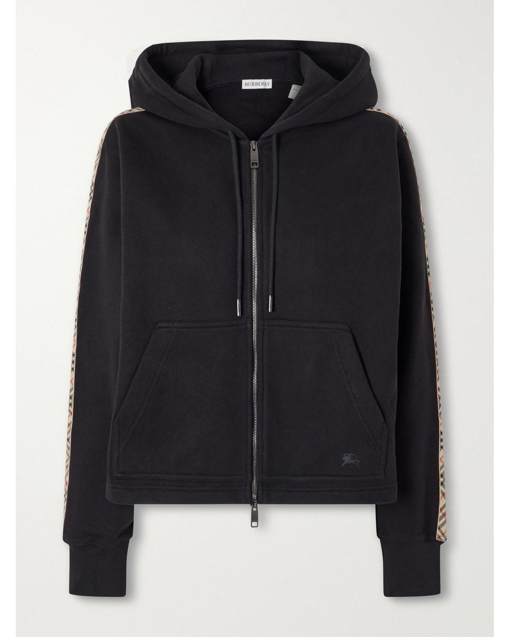 Burberry Black Harper Checked Cotton-Jersey Zip-Up Hoodie