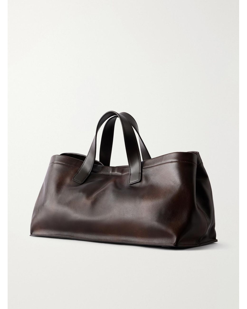 Staud Brown Port Logo-Debossed Leather Tote