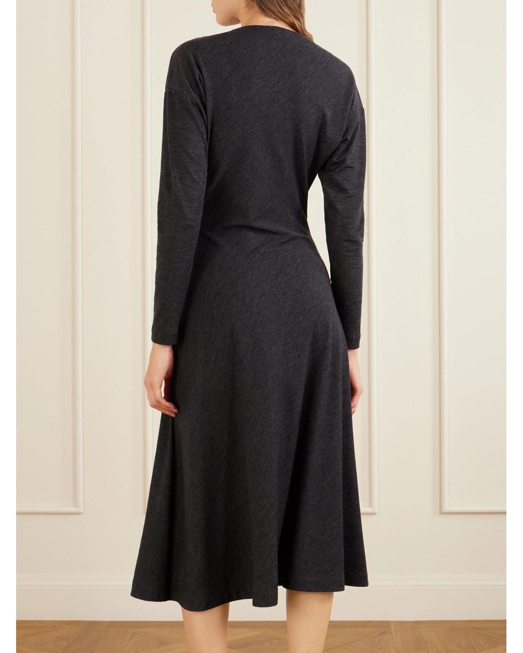 Brunello Cucinelli Black Draped Wool-Blend Jersey Dress