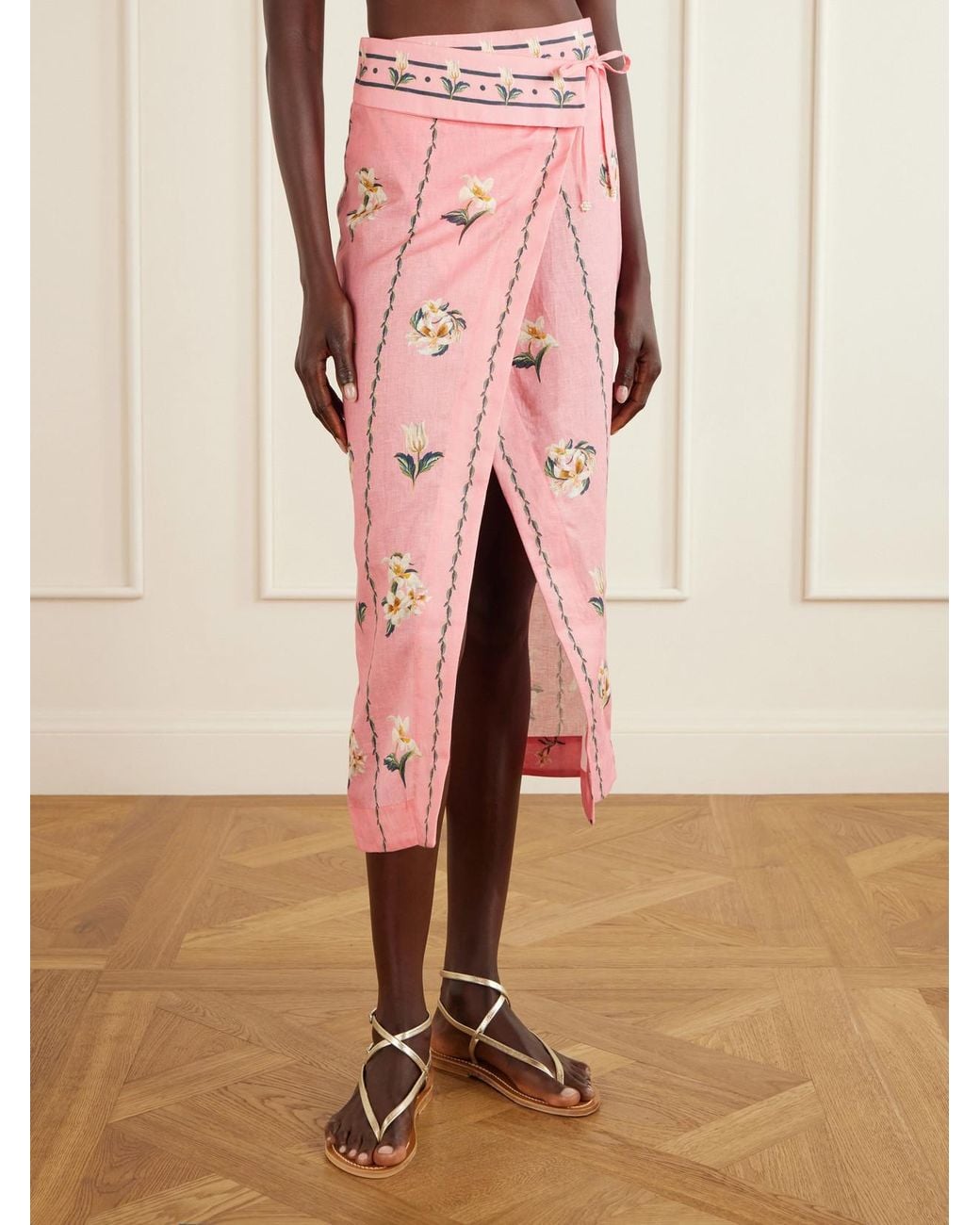 Agua Bendita Pink Tierra Promessa Floral-Print Linen Pareo