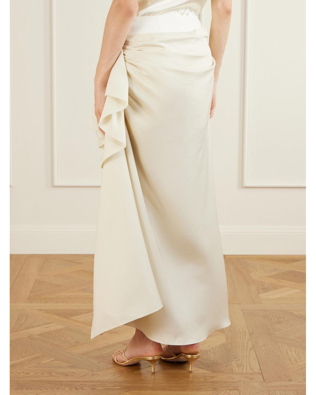 Heirlome Natural Liliana Gathered Silk-Twill Midi Skirt