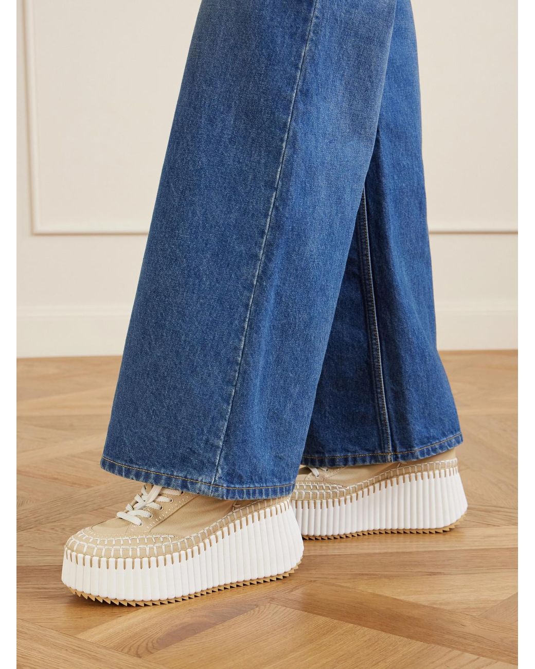 Chloé Natural Nama Canvas And Leather Platform Sneakers