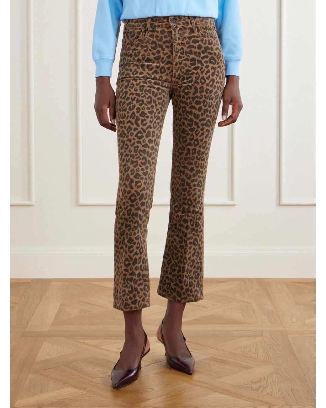 Mother Natural The Hustler Flood Leopard-Print Cotton-Blend Corduroy High-Rise Flared Pants