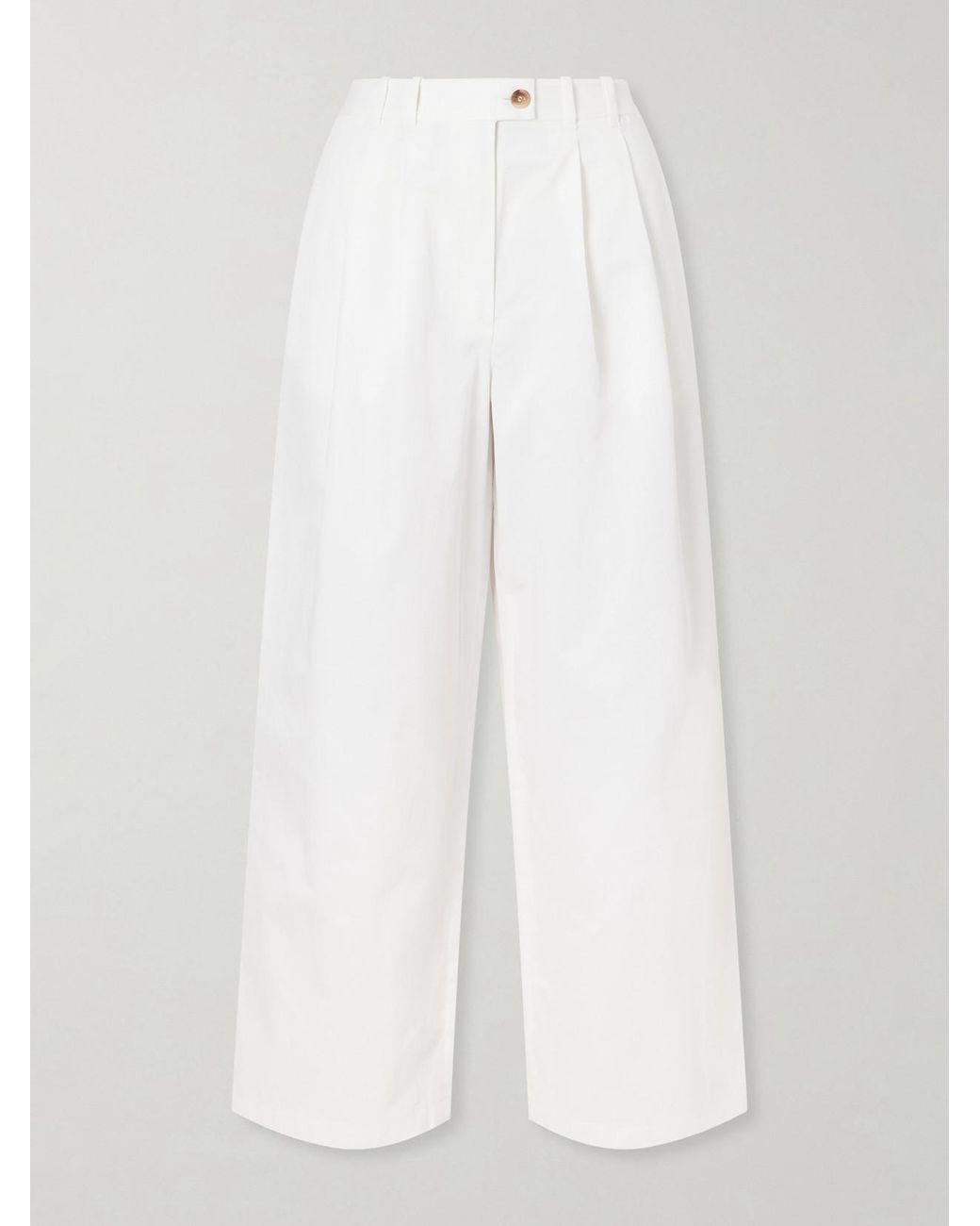 Doen White Lisa Pleated Cotton-Twill Wide-Leg Pants