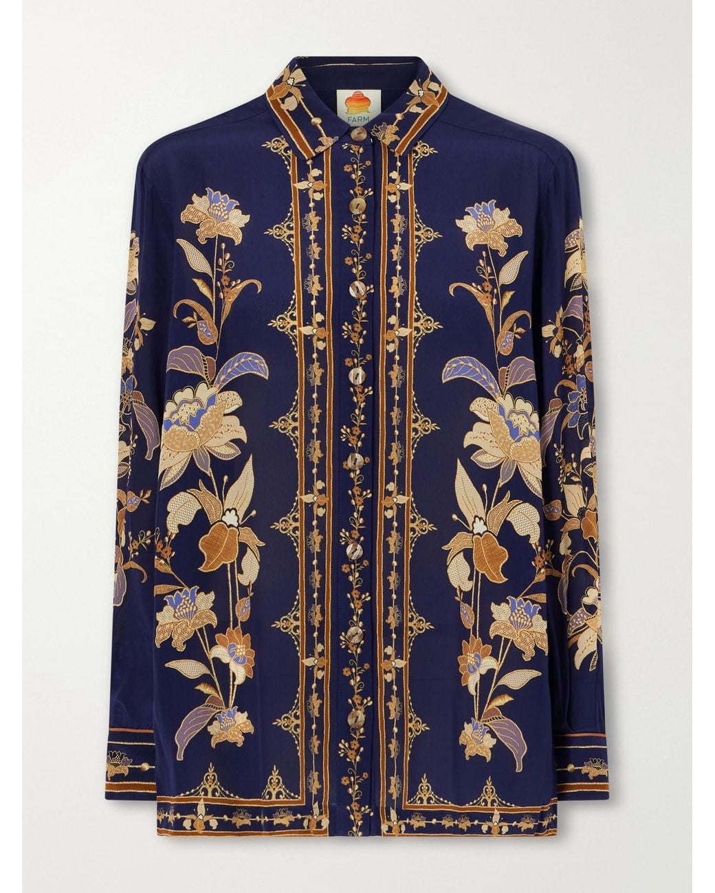 Farm Rio Blue Liz Floral-Print Button-Down Shirt
