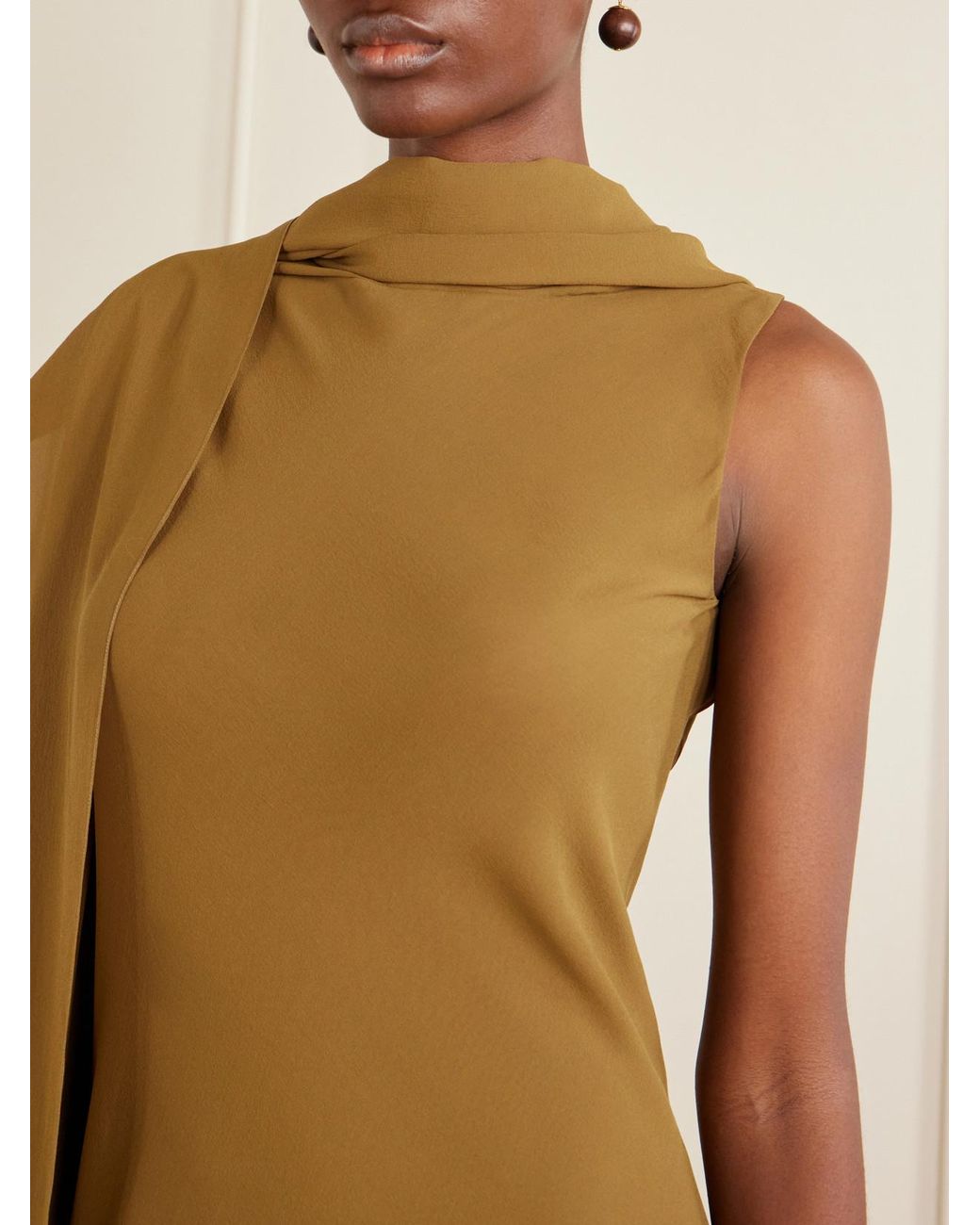 Cortana Natural Galea One-Shoulder Silk-Chiffon Maxi Dress