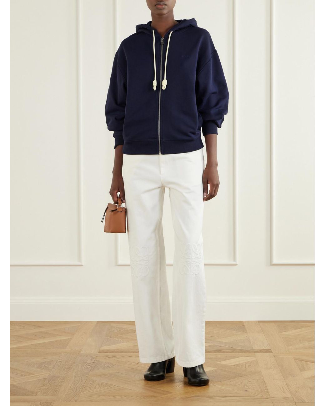 Loewe Blue Logo-Embroidered Cotton-Jersey Hooded Zip-Up Sweatshirt