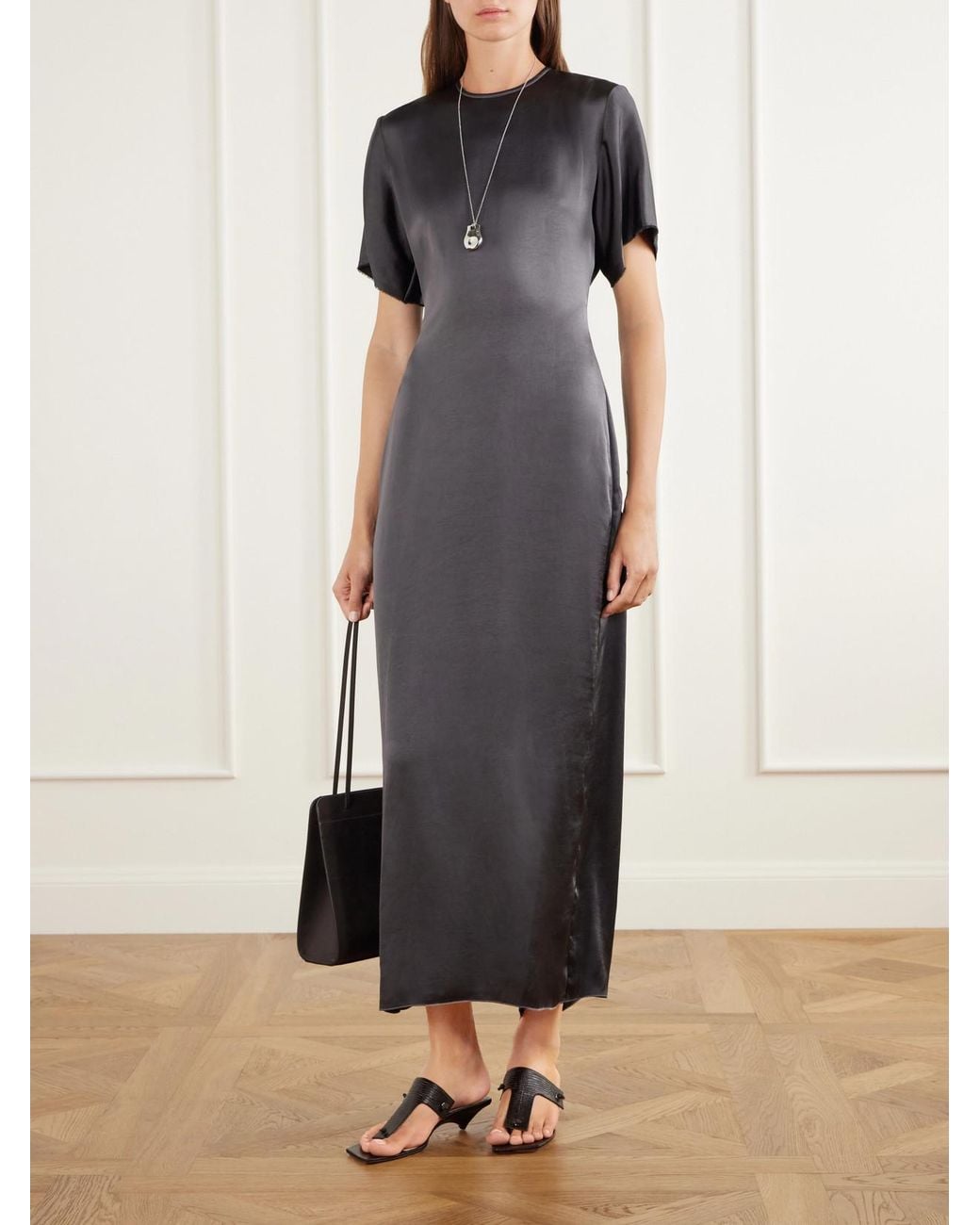 FFORME Metallic Imogen Draped Satin Maxi Dress