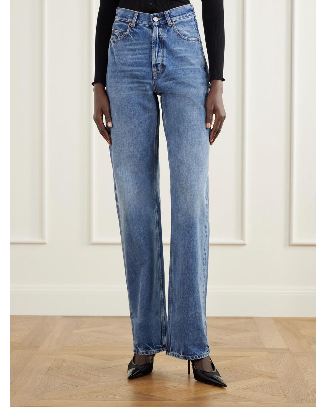 Saint Laurent Blue High-Rise Wide-Leg Jeans