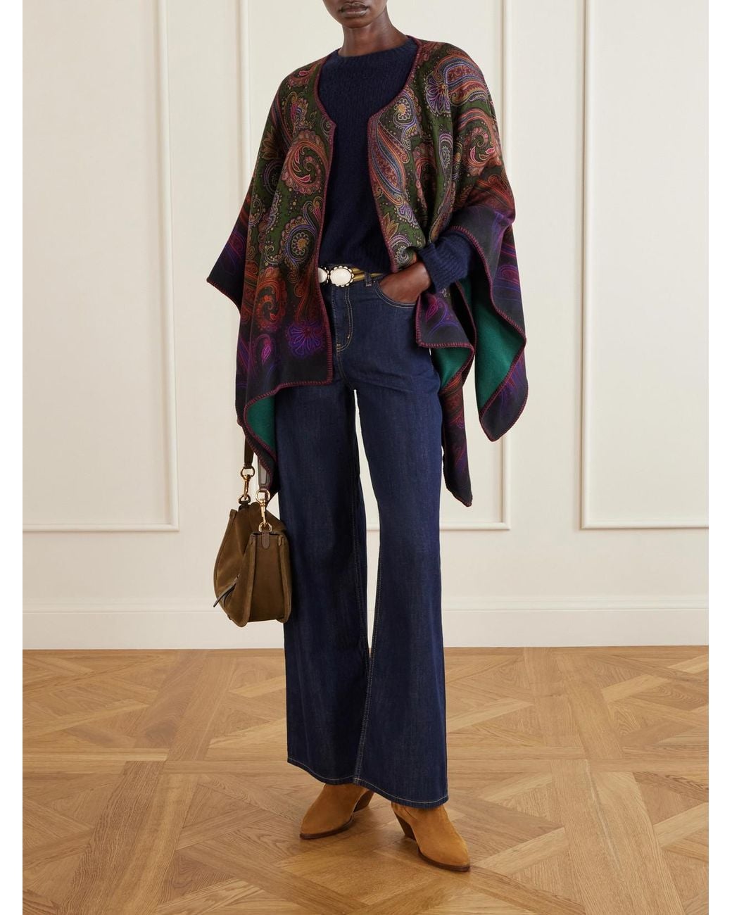 Etro Green Reversible Paisley-Jacquard Wool-Blend Cape
