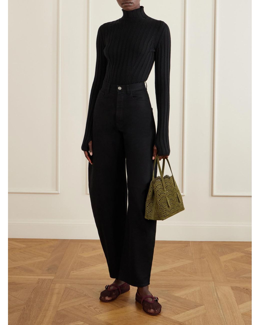 Alaïa Green Mina Cut-Out Suede Tote